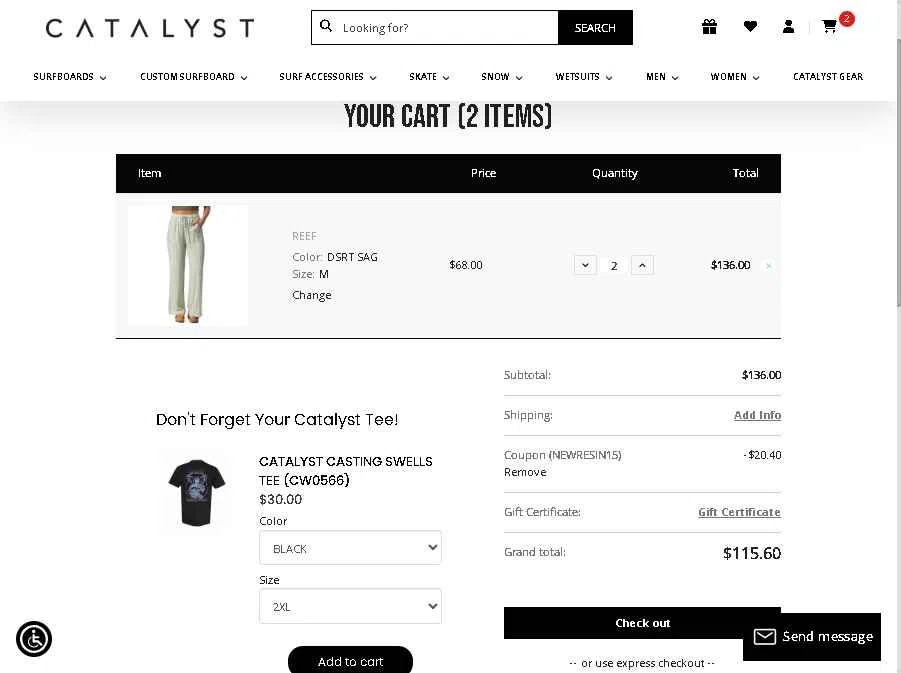 Catalyst Shop checkout page showing Catalyst Shop coupon code box | Screenshot taken by SimplyCodes community member on Dec 31, 2025