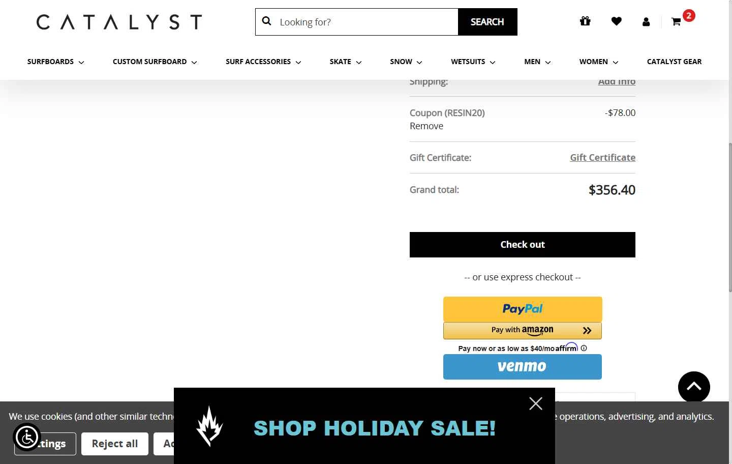 Catalyst Shop checkout page showing Catalyst Shop coupon code box | Screenshot taken by SimplyCodes community member on Dec 6, 2025