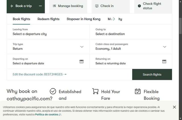 Cathay Pacific Airways checkout page showing Cathay Pacific Airways promo code box | Screenshot taken by SimplyCodes community member on Sep 5, 2025