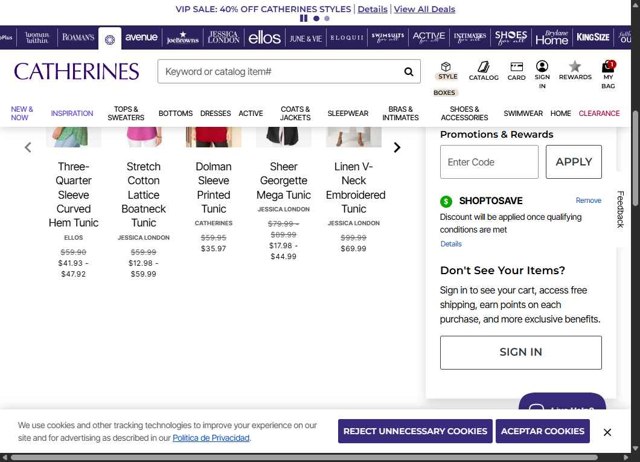 Catherines checkout page showing Catherines promo code box | Screenshot taken by SimplyCodes community member on Aug 27, 2025