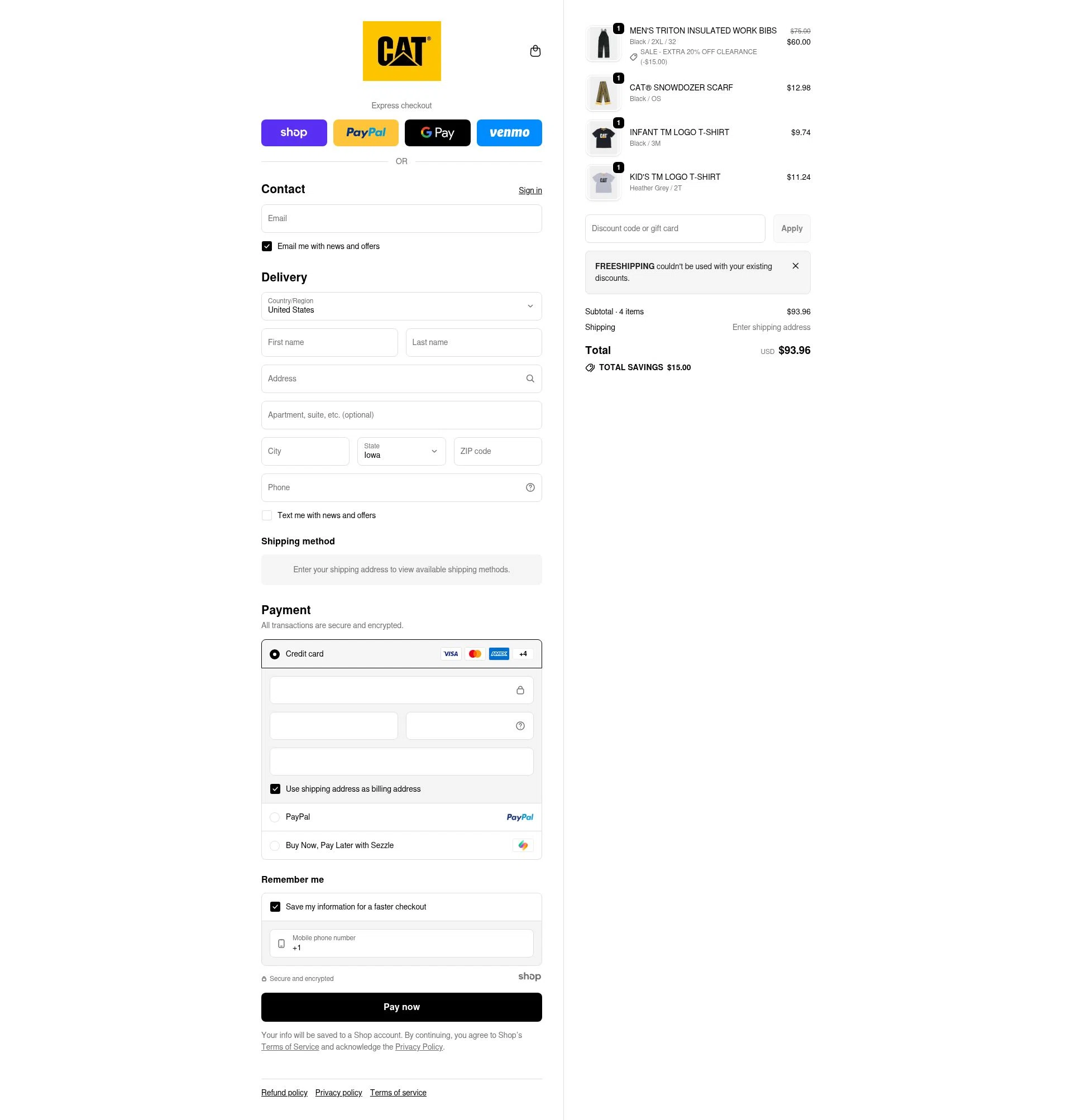 Caterpillar Workwear checkout page showing Caterpillar Workwear promo code box | Screenshot taken by SimplyCodes community member on Dec 29, 2025