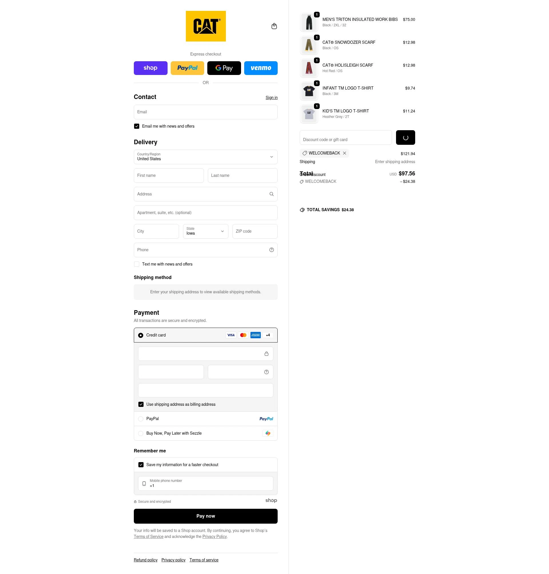 Caterpillar Workwear checkout page showing Caterpillar Workwear promo code box | Screenshot taken by SimplyCodes community member on Dec 24, 2025