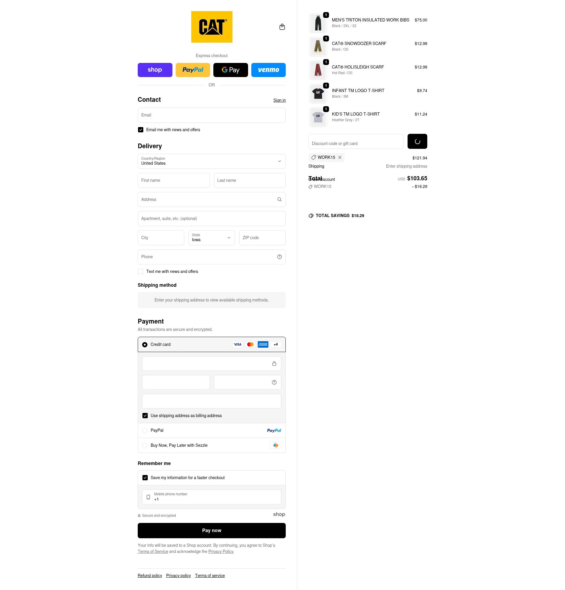 Caterpillar Workwear checkout page showing Caterpillar Workwear promo code box | Screenshot taken by SimplyCodes community member on Dec 24, 2025