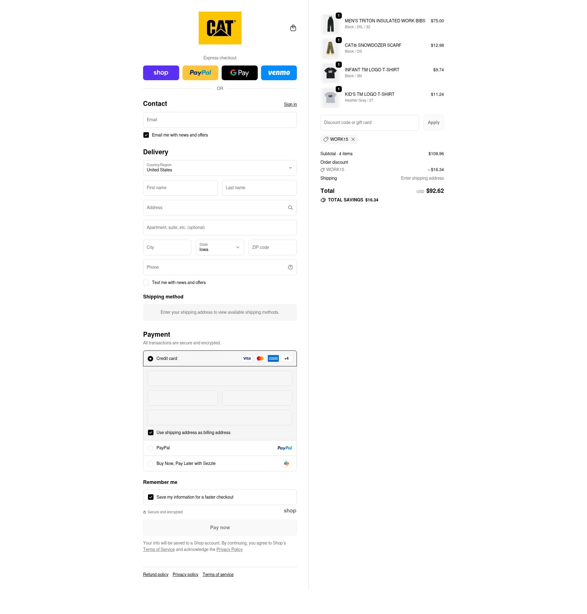 Caterpillar Workwear checkout page showing Caterpillar Workwear promo code box | Screenshot taken by SimplyCodes community member on Dec 29, 2025