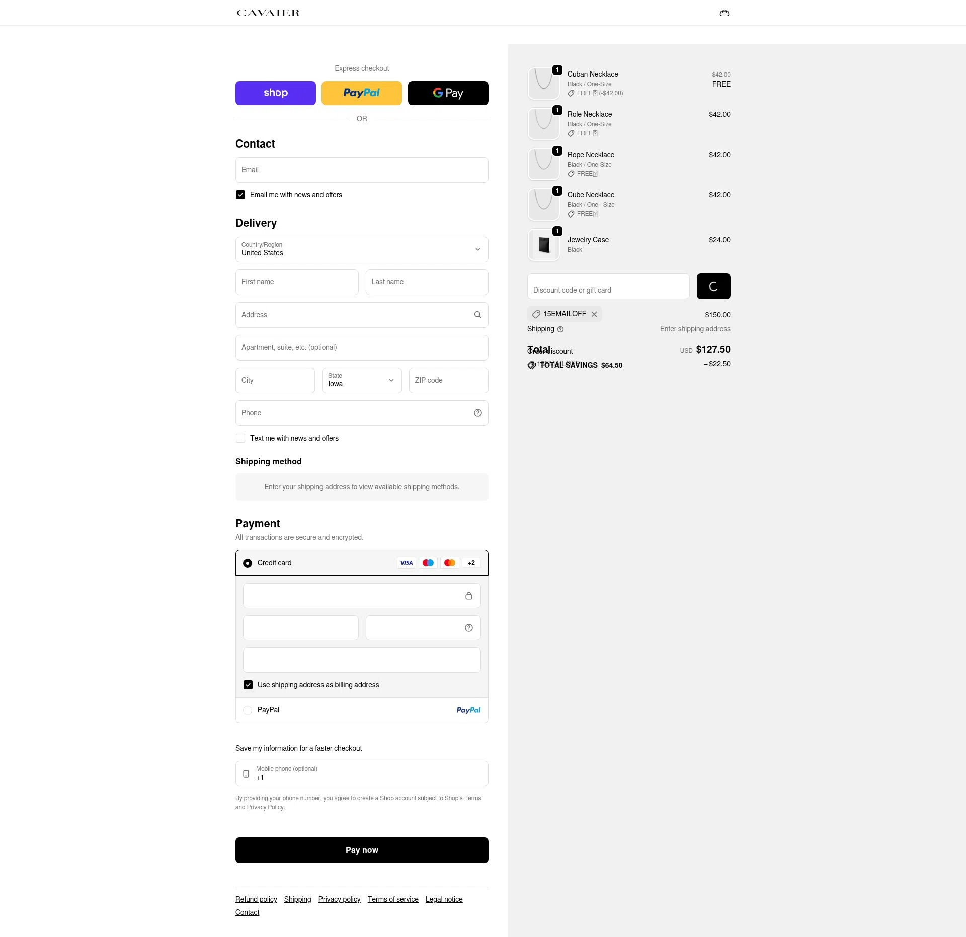 Cavaier checkout page showing Cavaier discount code box | Screenshot taken by SimplyCodes community member on Feb 6, 2026
