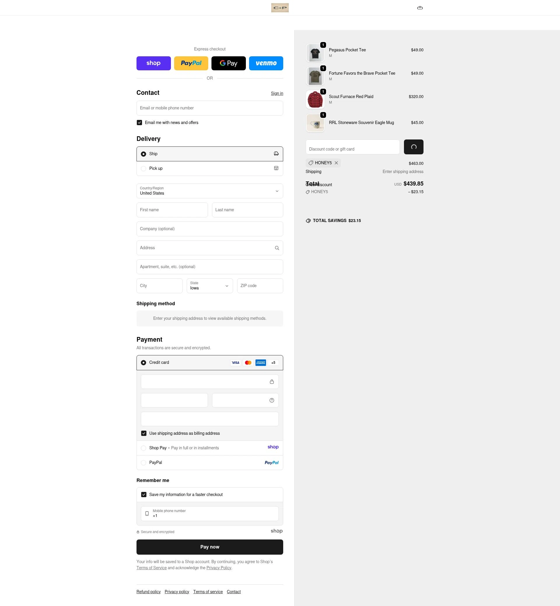 Cave + Post Trading Co. checkout page showing Cave + Post Trading Co. promo code box | Screenshot taken by SimplyCodes community member on Dec 28, 2025
