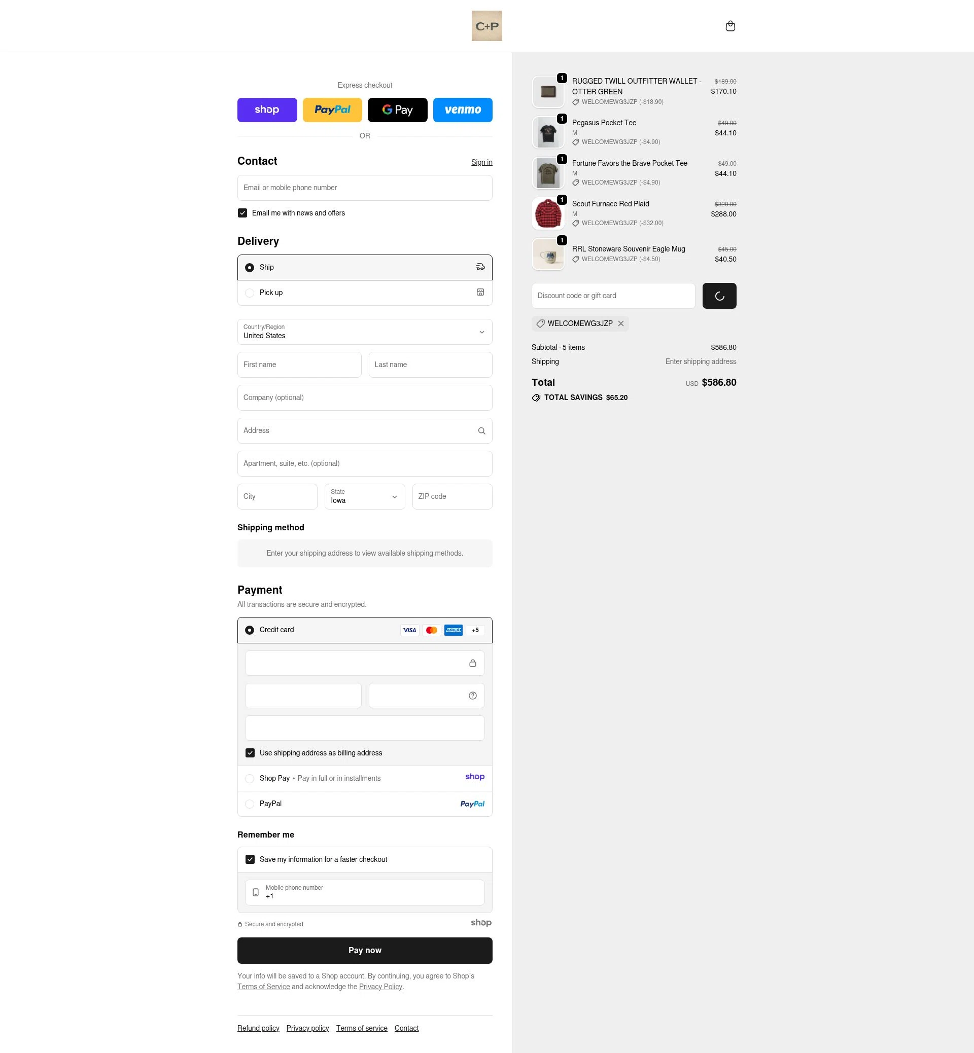 Cave + Post Trading Co. checkout page showing Cave + Post Trading Co. promo code box | Screenshot taken by SimplyCodes community member on Dec 23, 2025