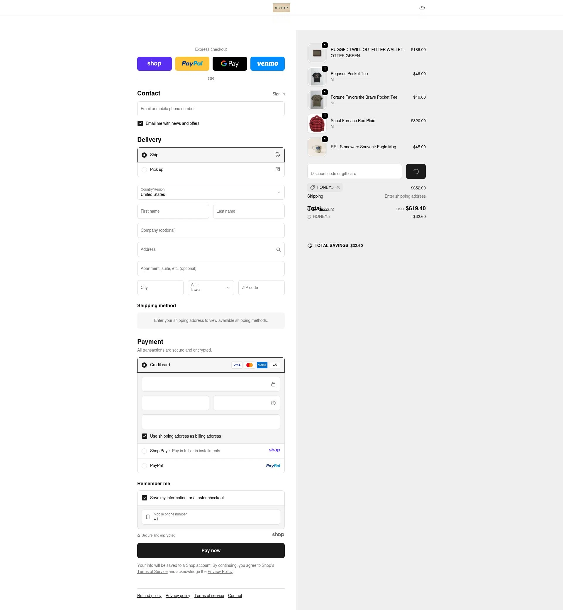 Cave + Post Trading Co. checkout page showing Cave + Post Trading Co. promo code box | Screenshot taken by SimplyCodes community member on Dec 23, 2025