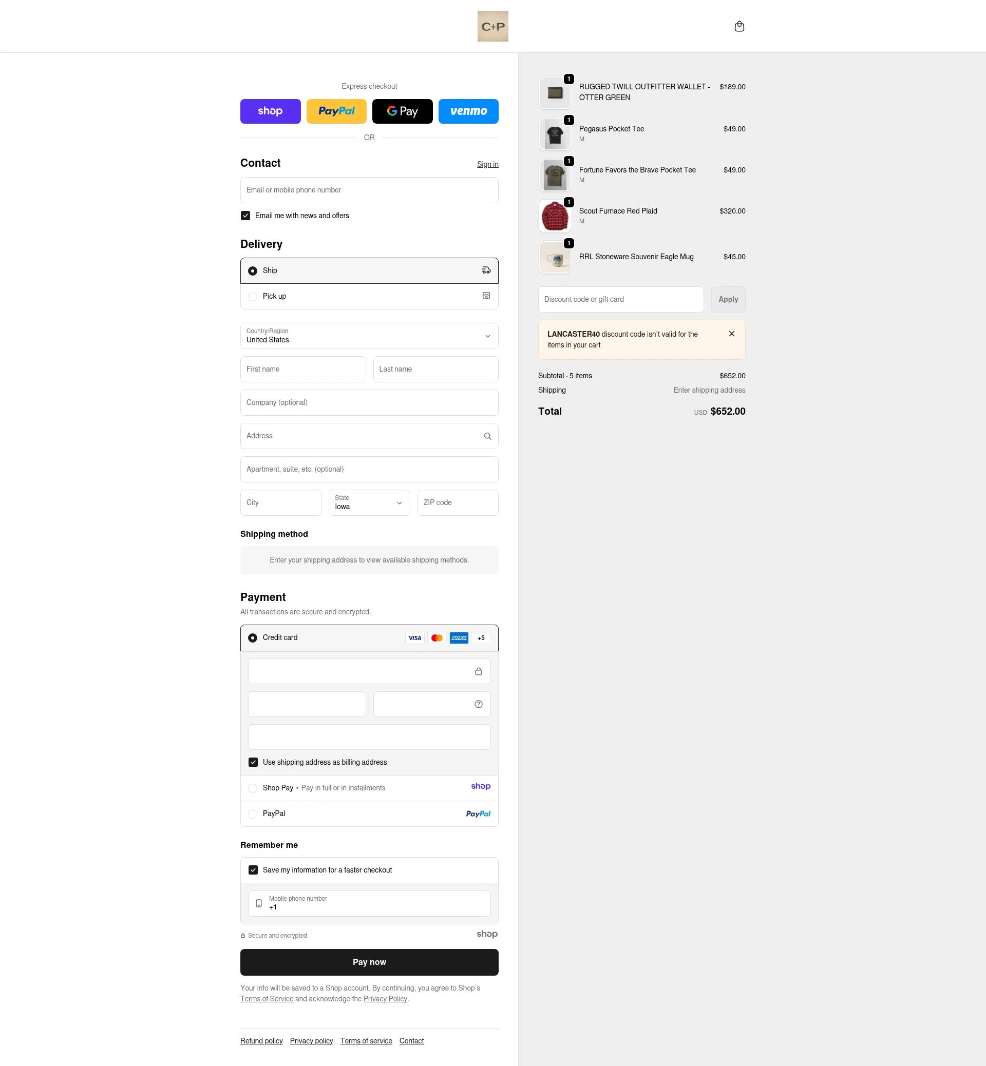 Cave + Post Trading Co. checkout page showing Cave + Post Trading Co. promo code box | Screenshot taken by SimplyCodes community member on Dec 23, 2025