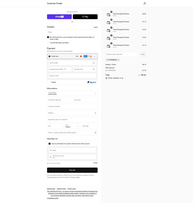 Caveman Foods checkout page showing Caveman Foods discount code box | Screenshot taken by SimplyCodes community member on Jul 8, 2025