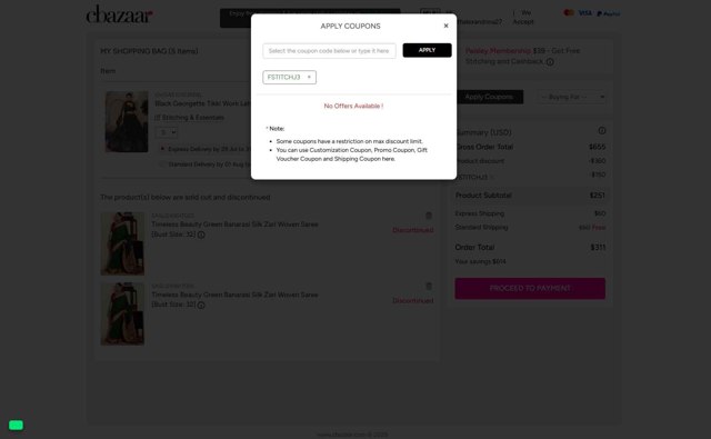 Cbazaar checkout page showing Cbazaar promo code box | Screenshot taken by SimplyCodes community member on Jul 15, 2025