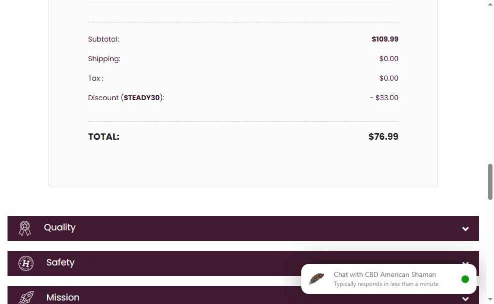 CBD American Shaman checkout page showing CBD American Shaman promo code box | Screenshot taken by SimplyCodes community member on Jan 19, 2026