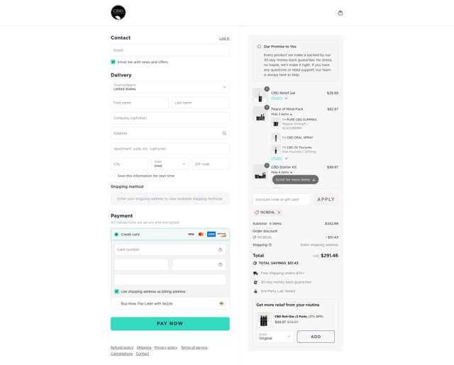 CBD For Life checkout page showing CBD For Life coupon code box | Screenshot taken by SimplyCodes community member on Sep 7, 2025