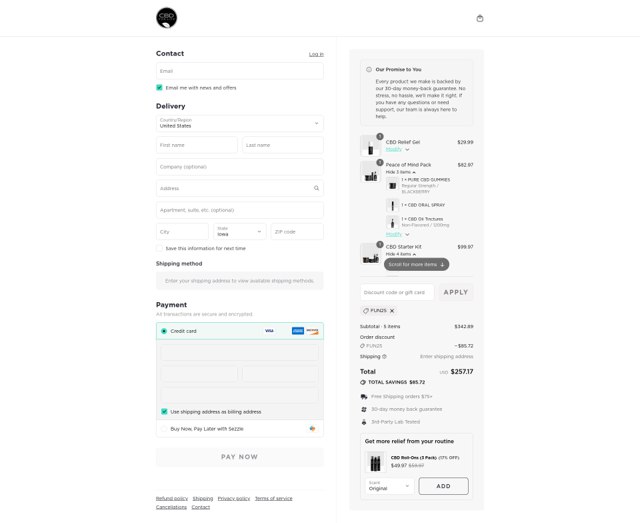 CBD For Life checkout page showing CBD For Life coupon code box | Screenshot taken by SimplyCodes community member on Sep 7, 2025