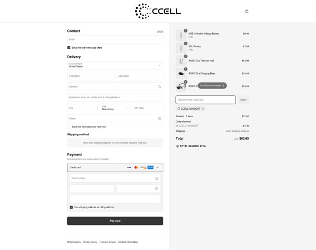 CCELL checkout page showing CCELL discount code box | Screenshot taken by SimplyCodes community member on Mar 7, 2025
