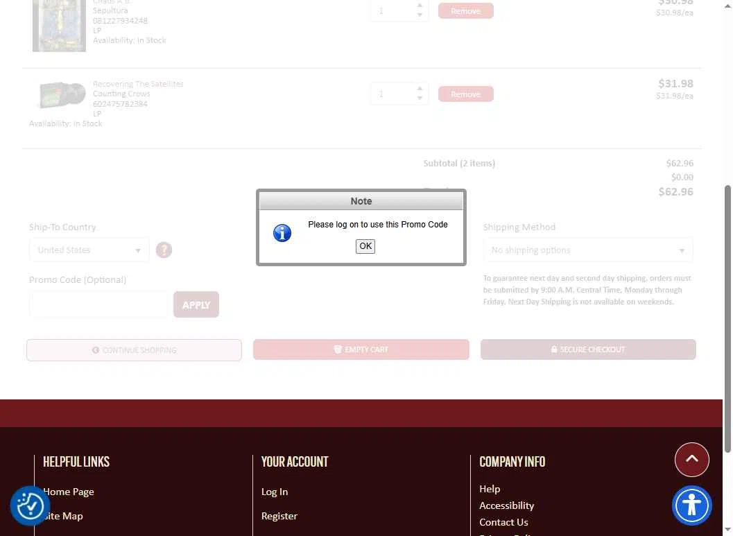 CC Music checkout page showing CC Music promo code box | Screenshot taken by SimplyCodes community member on Jan 2, 2026