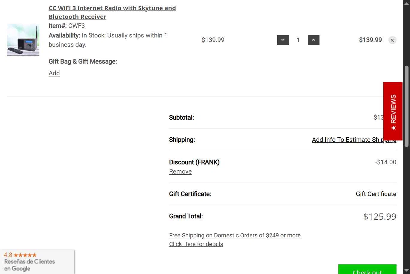 C.Crane checkout page showing C.Crane promo code box | Screenshot taken by SimplyCodes community member on Jun 9, 2025