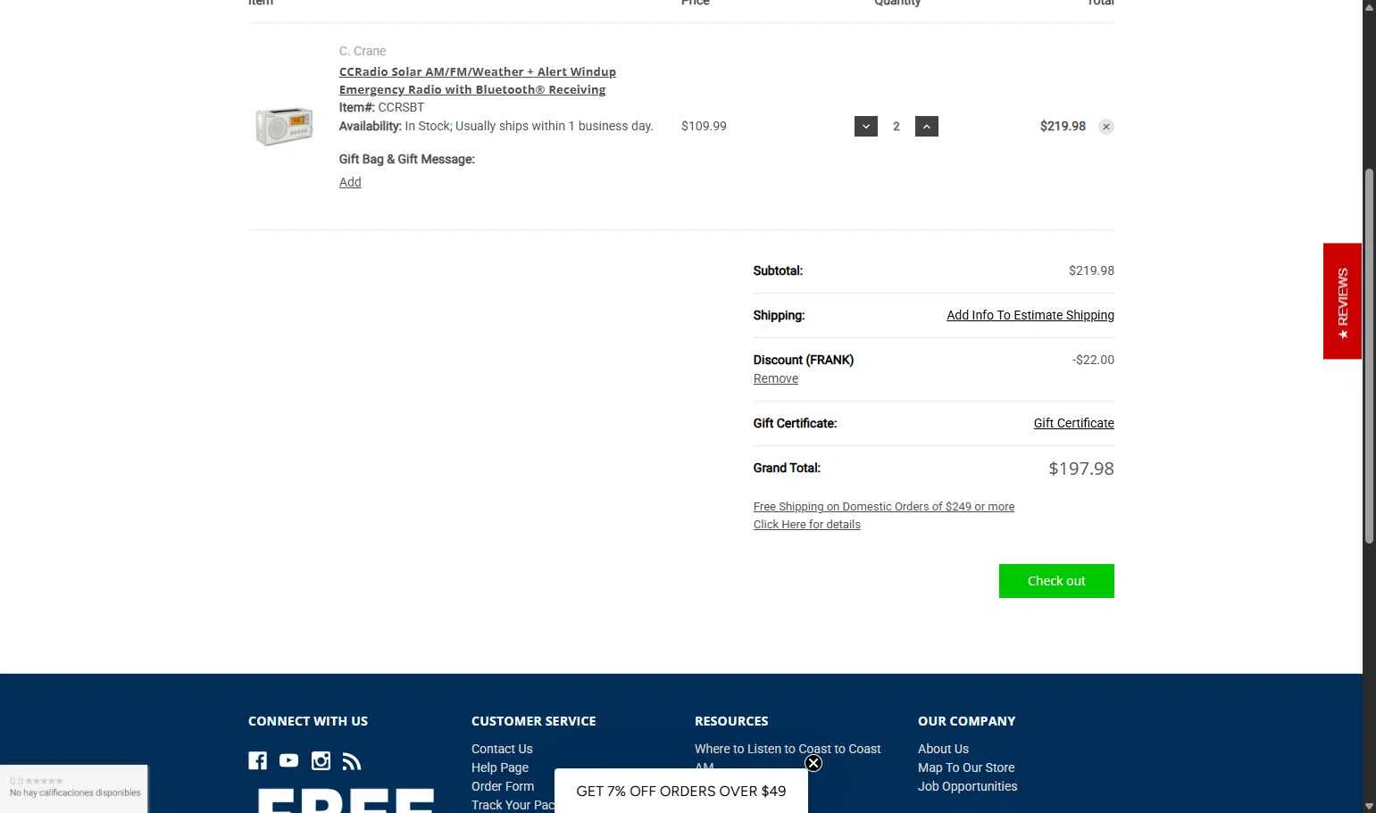 C.Crane checkout page showing C.Crane promo code box | Screenshot taken by SimplyCodes community member on Jun 9, 2025