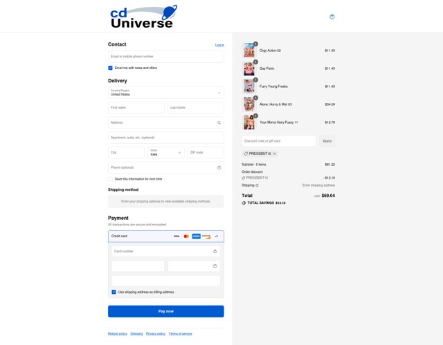 CD Universe checkout page showing CD Universe promo code box | Screenshot taken by SimplyCodes community member on Aug 27, 2025
