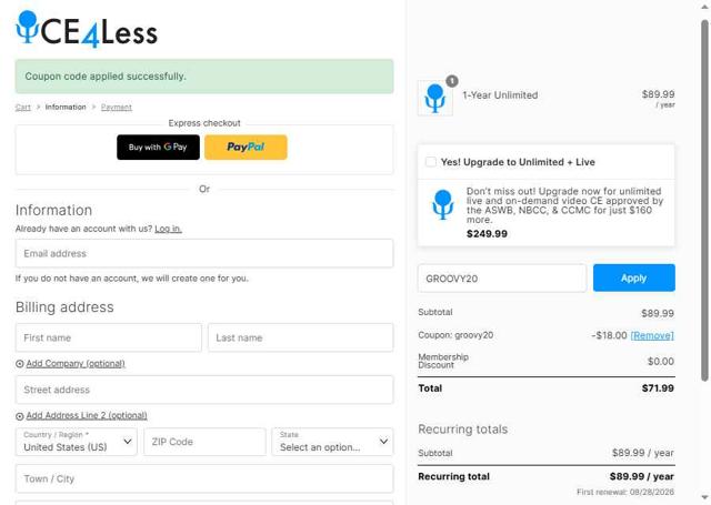 Ce4less checkout page showing Ce4less coupon code box | Screenshot taken by SimplyCodes community member on Aug 28, 2025