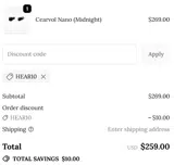 HEAR10 coupon verification screenshot