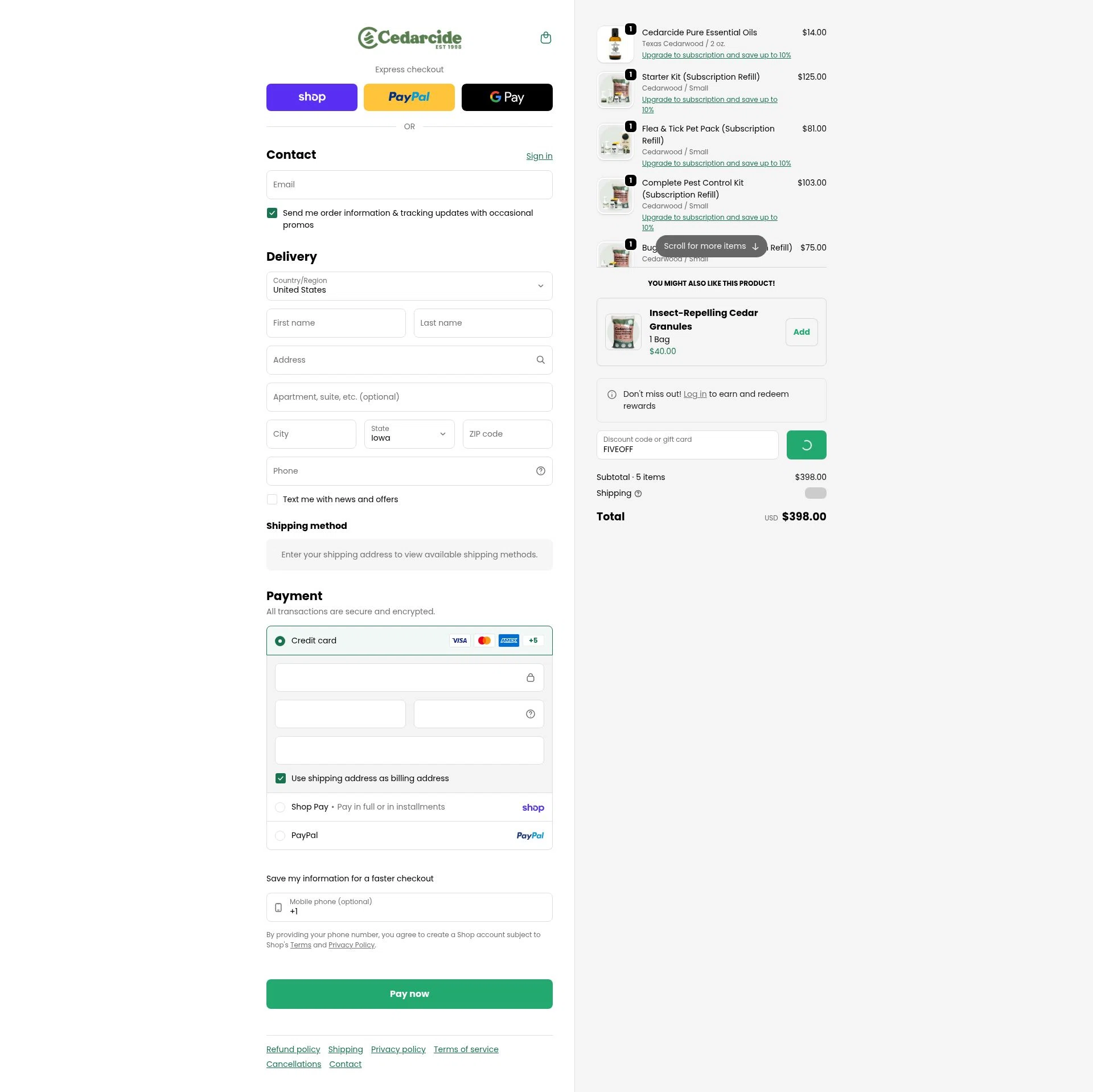 Cedarcide checkout page showing Cedarcide discount code box | Screenshot taken by SimplyCodes community member on Feb 3, 2026