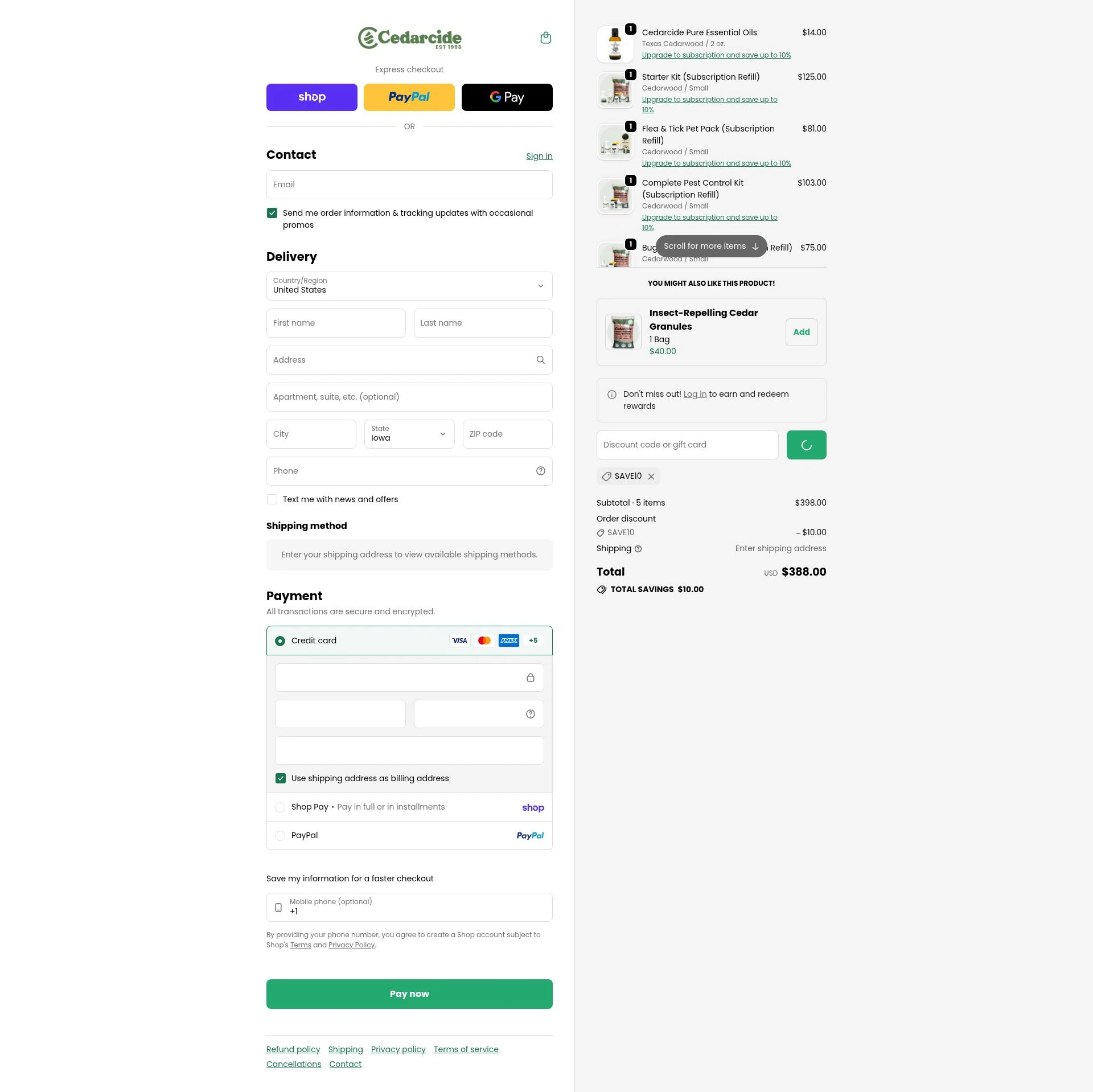 Cedarcide checkout page showing Cedarcide discount code box | Screenshot taken by SimplyCodes community member on Feb 3, 2026