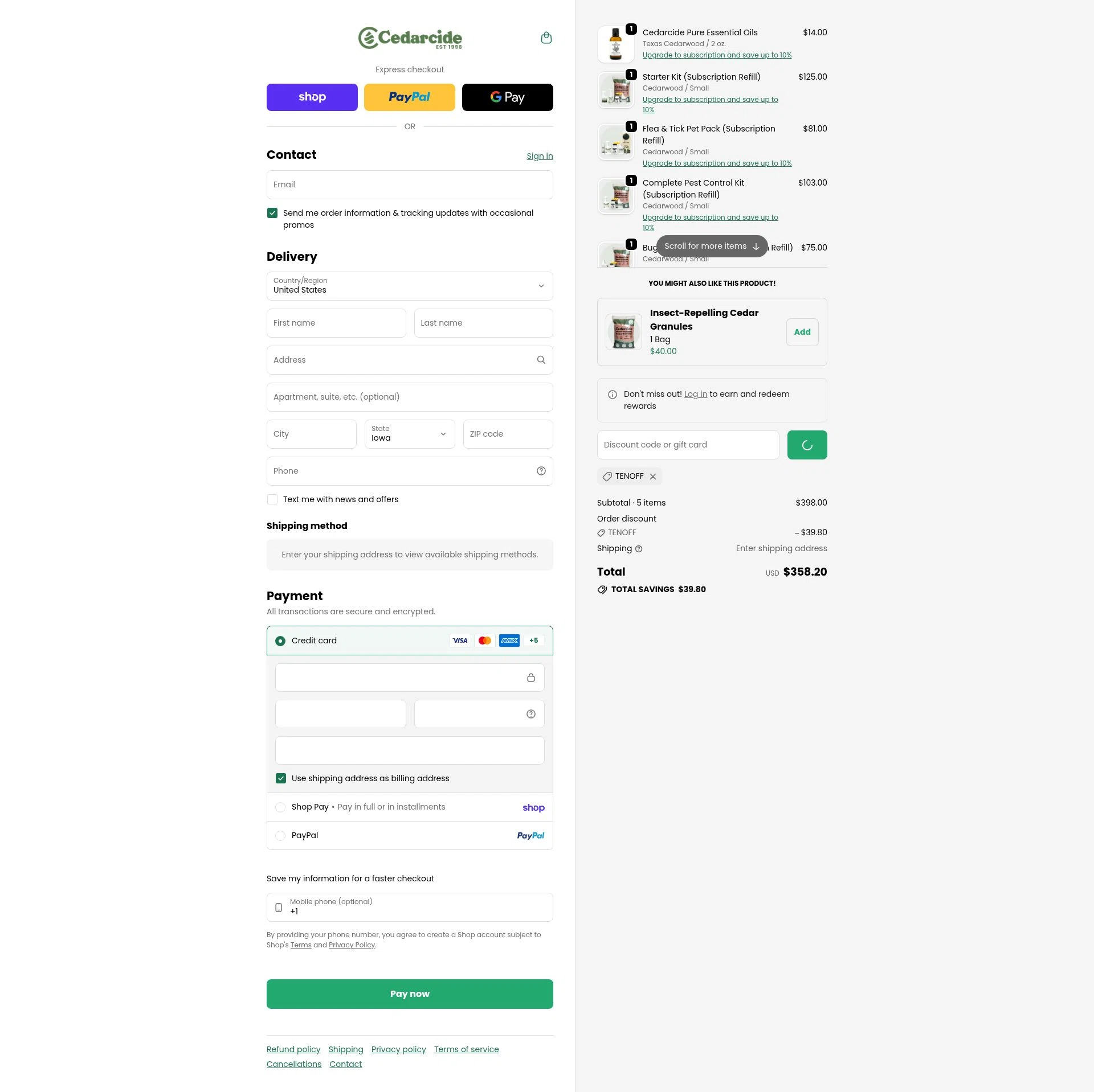 Cedarcide checkout page showing Cedarcide discount code box | Screenshot taken by SimplyCodes community member on Feb 3, 2026