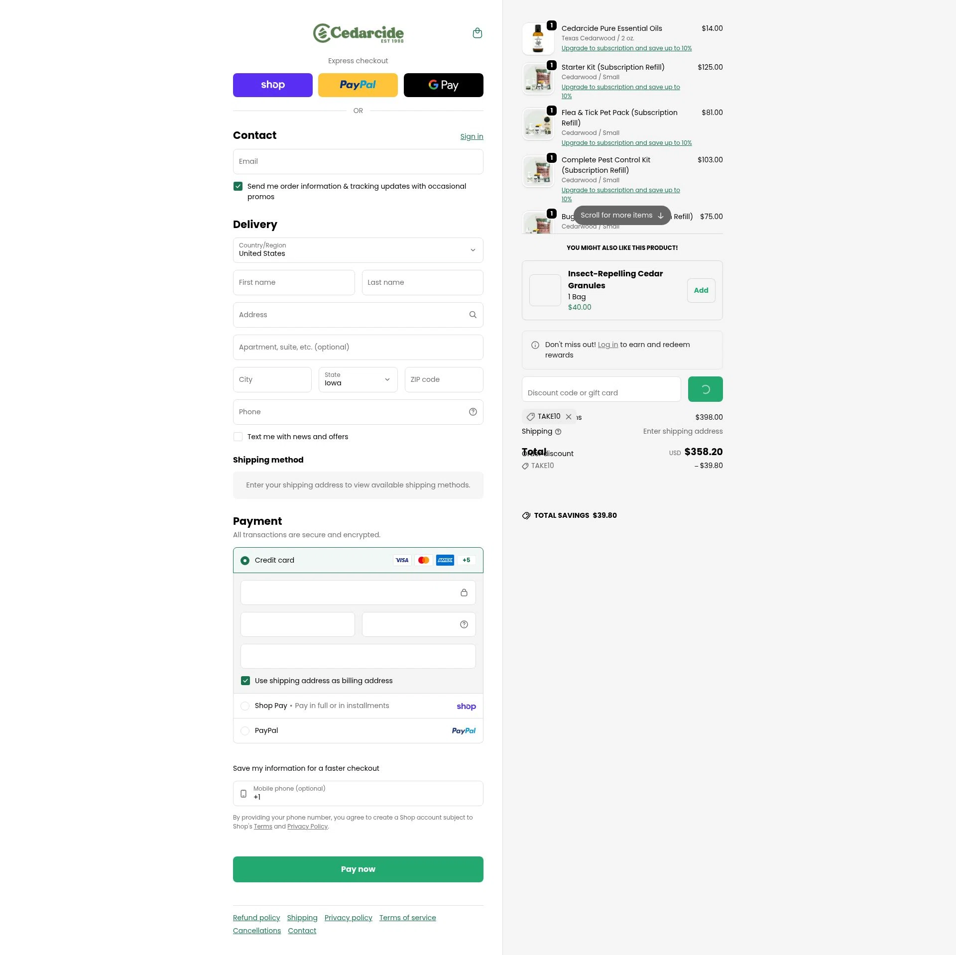 Cedarcide checkout page showing Cedarcide discount code box | Screenshot taken by SimplyCodes community member on Feb 3, 2026