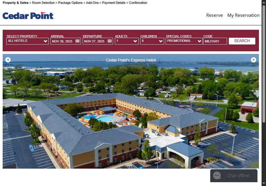 Cedar Point Amusement Park checkout page showing Cedar Point Amusement Park promo code box | Screenshot taken by SimplyCodes community member on Nov 26, 2025