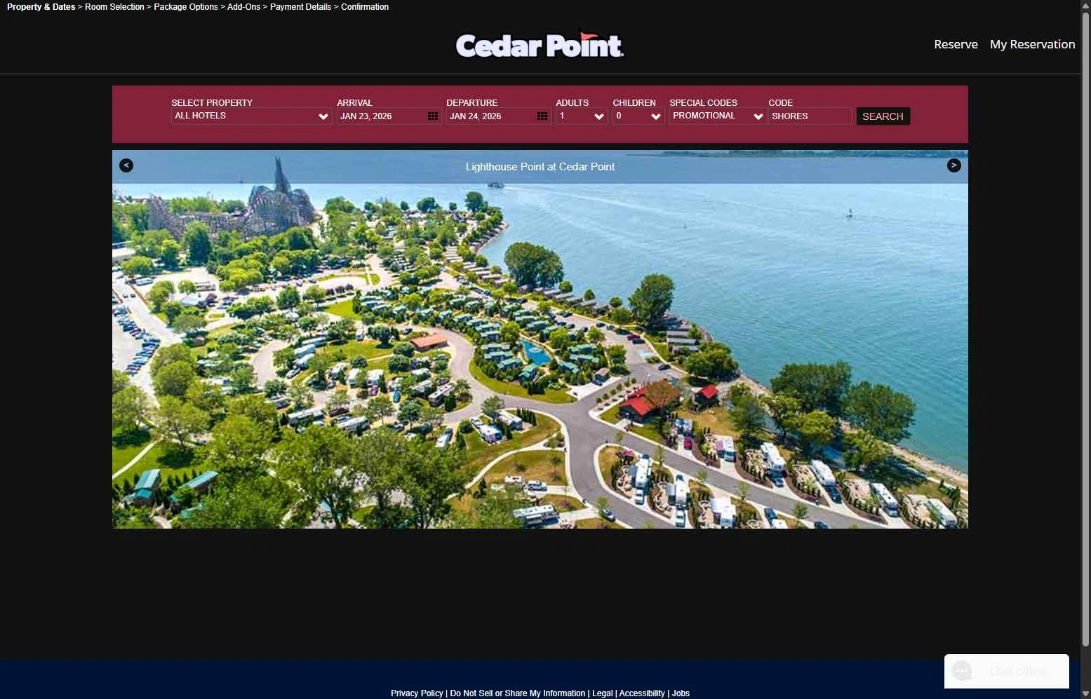 Cedar Point Amusement Park checkout page showing Cedar Point Amusement Park promo code box | Screenshot taken by SimplyCodes community member on Jan 23, 2026
