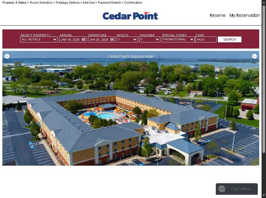Cedar Point Amusement Park checkout page showing Cedar Point Amusement Park promo code box | Screenshot taken by SimplyCodes community member on Jan 19, 2026