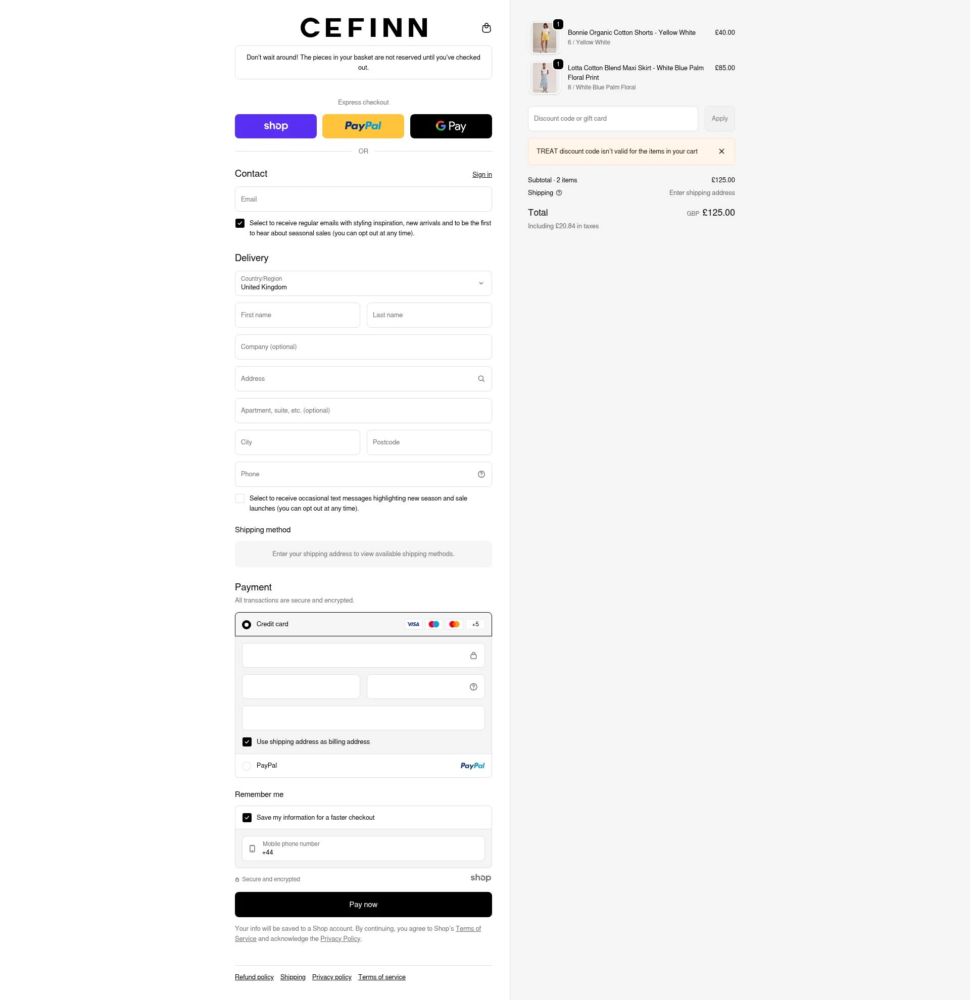 Cefinn checkout page showing Cefinn discount code box | Screenshot taken by SimplyCodes community member on Jan 2, 2026