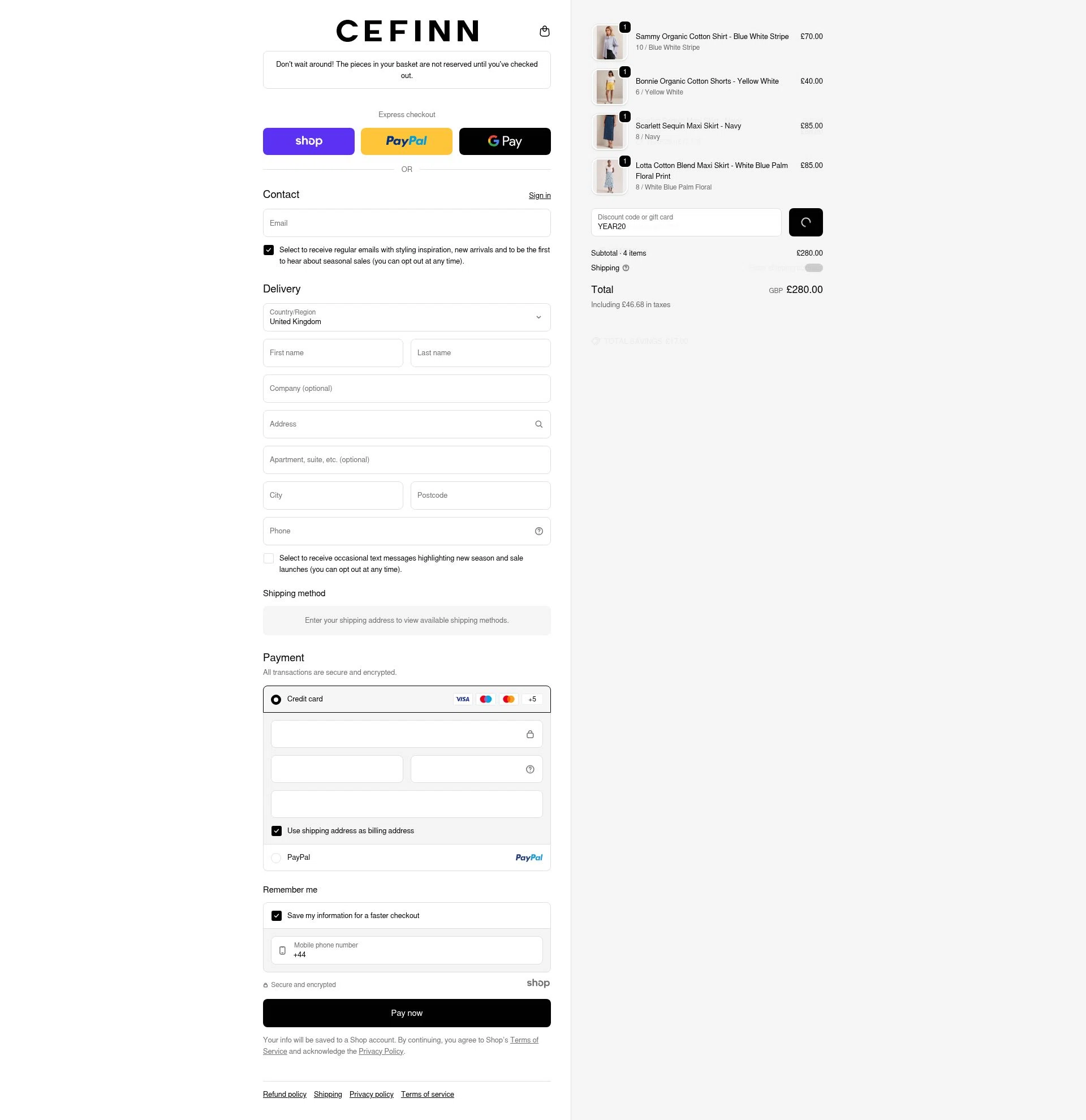 Cefinn checkout page showing Cefinn discount code box | Screenshot taken by SimplyCodes community member on Dec 23, 2025