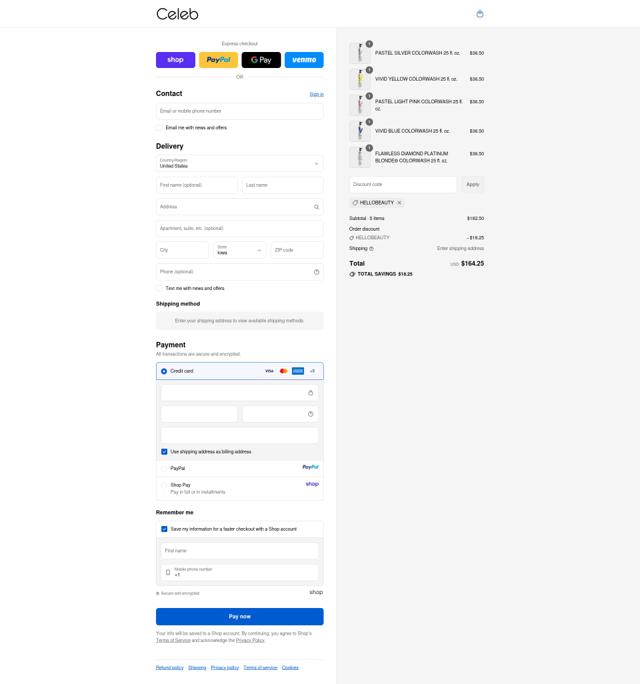 Celeb Luxury checkout page showing Celeb Luxury promo code box | Screenshot taken by SimplyCodes community member on Sep 11, 2025