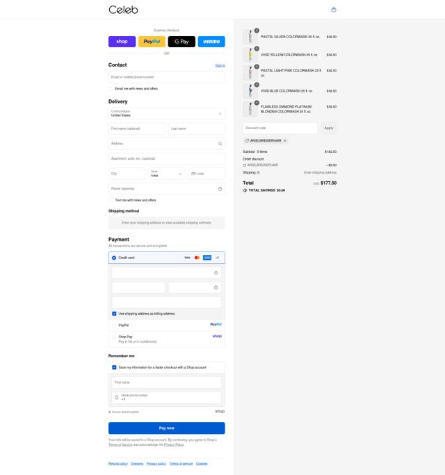 Celeb Luxury checkout page showing Celeb Luxury promo code box | Screenshot taken by SimplyCodes community member on Sep 11, 2025