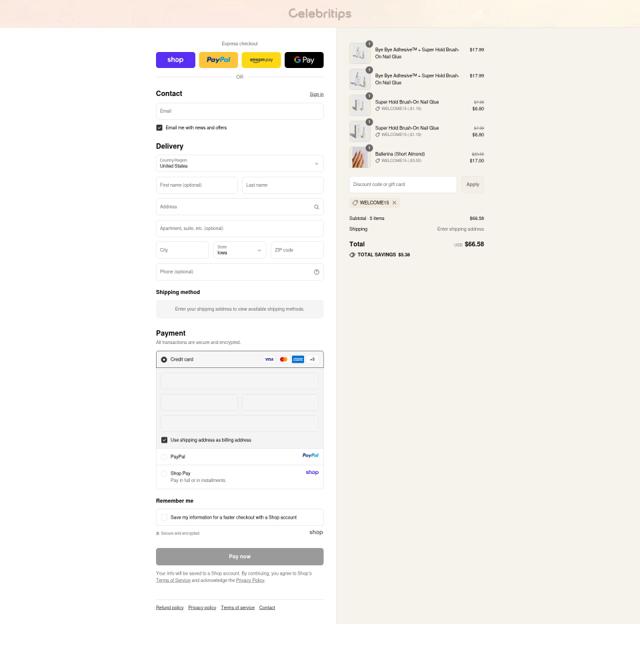 Celebritips checkout page showing Celebritips promo code box | Screenshot taken by SimplyCodes community member on Sep 12, 2025