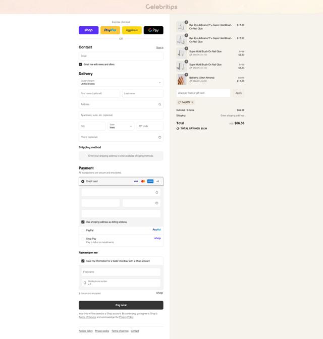 Celebritips checkout page showing Celebritips promo code box | Screenshot taken by SimplyCodes community member on Sep 12, 2025