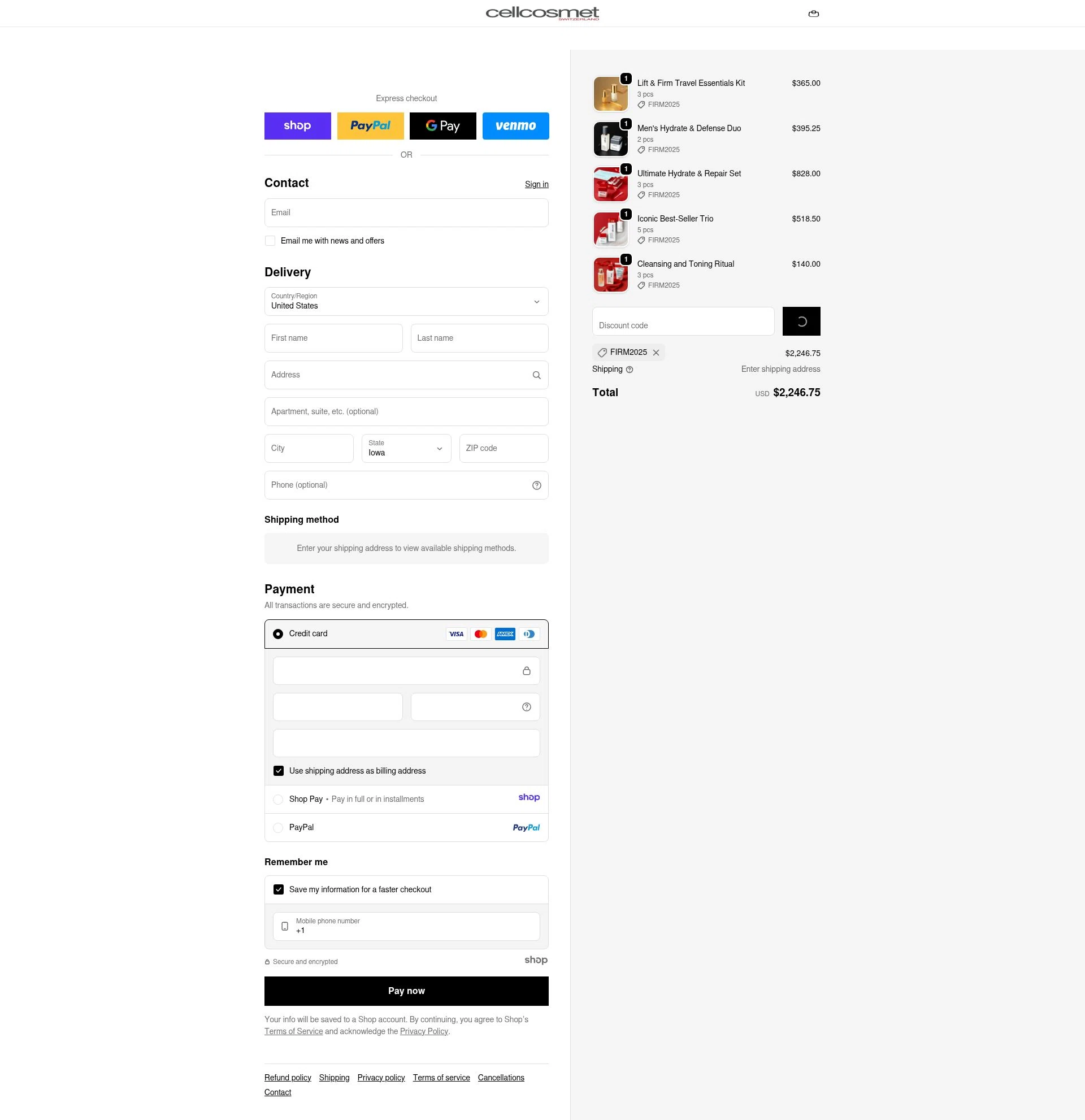 Cellcosmet checkout page showing Cellcosmet coupon code box | Screenshot taken by SimplyCodes community member on Dec 29, 2025