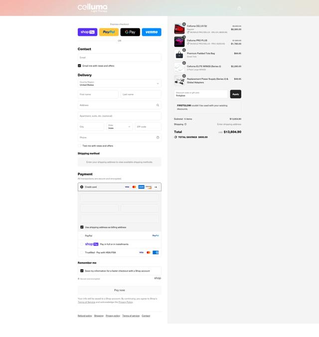 Celluma checkout page showing Celluma discount code box | Screenshot taken by SimplyCodes community member on Aug 14, 2025