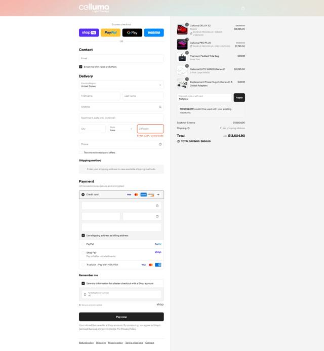 Celluma checkout page showing Celluma discount code box | Screenshot taken by SimplyCodes community member on Aug 19, 2025