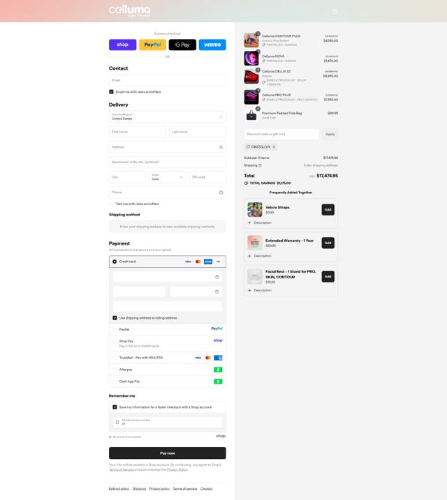 Celluma checkout page showing Celluma discount code box | Screenshot taken by SimplyCodes community member on Sep 13, 2025
