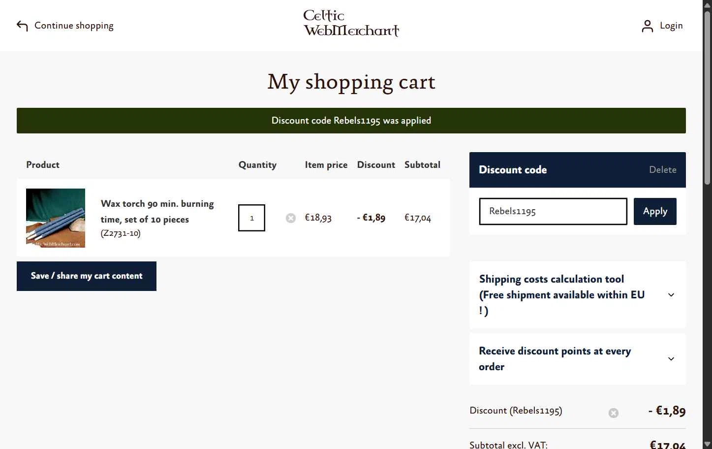 Celtic WebMerchant checkout page showing Celtic WebMerchant discount code box | Screenshot taken by SimplyCodes community member on Jan 10, 2026