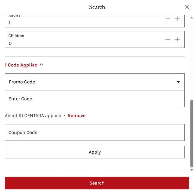 Centara Hotels & Resorts checkout page showing Centara Hotels & Resorts promo code box | Screenshot taken by SimplyCodes community member on Aug 11, 2025