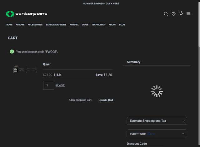 CenterPoint checkout page showing CenterPoint promo code box | Screenshot taken by SimplyCodes community member on Aug 14, 2025