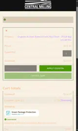 Central Milling coupon verification screenshot