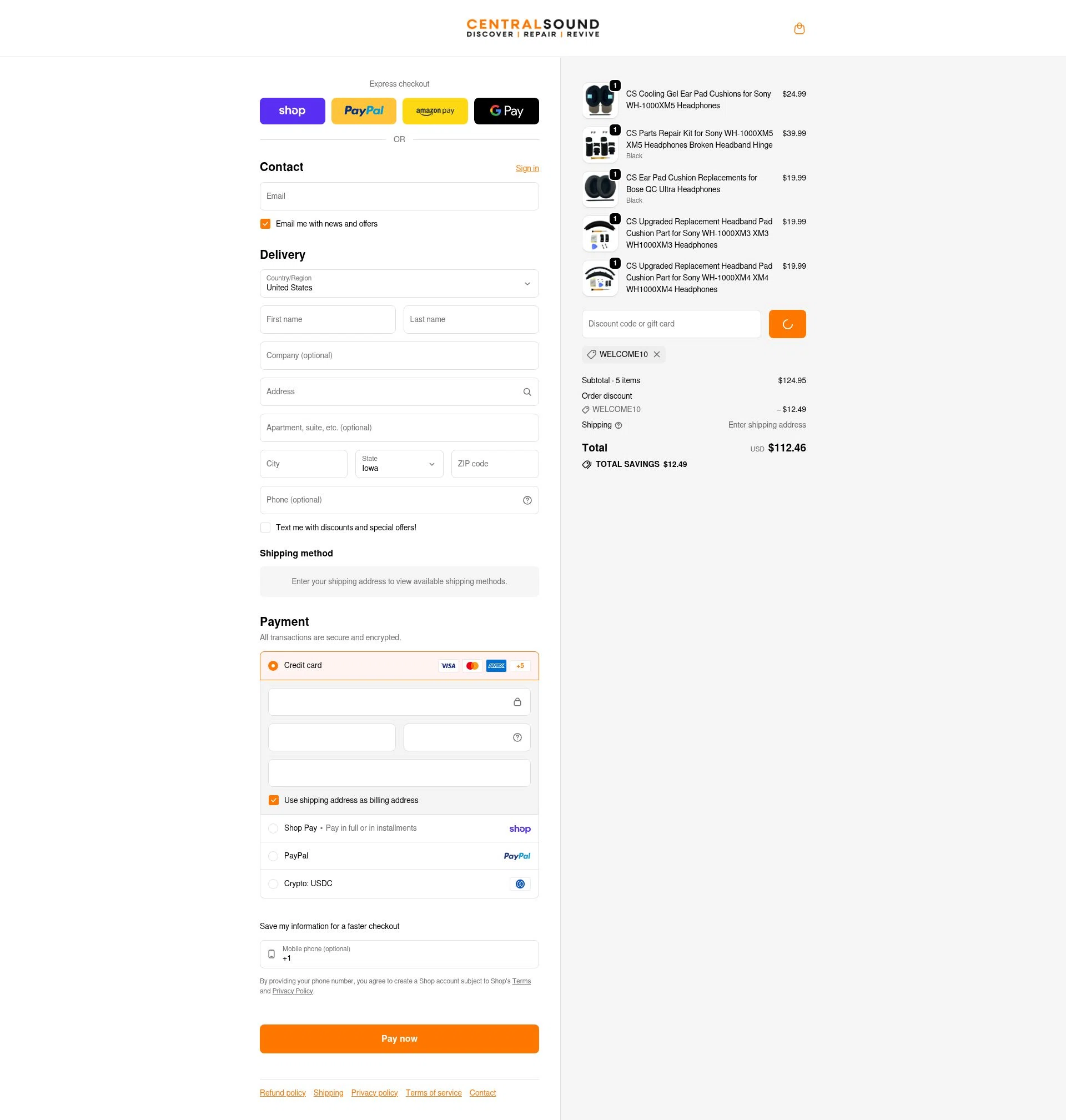 CentralSound checkout page showing CentralSound promo code box | Screenshot taken by SimplyCodes community member on Feb 13, 2026