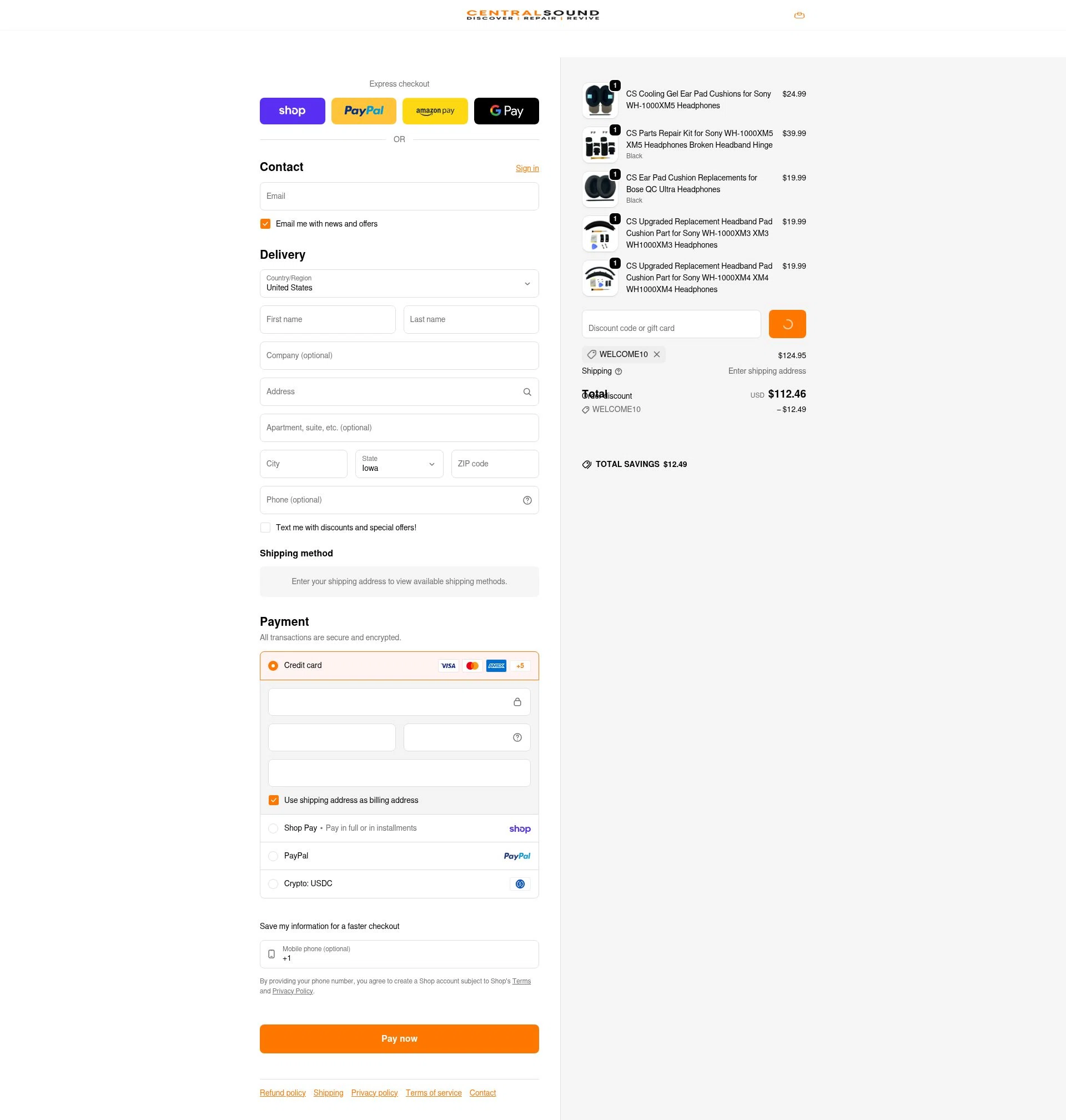CentralSound checkout page showing CentralSound promo code box | Screenshot taken by SimplyCodes community member on Feb 4, 2026