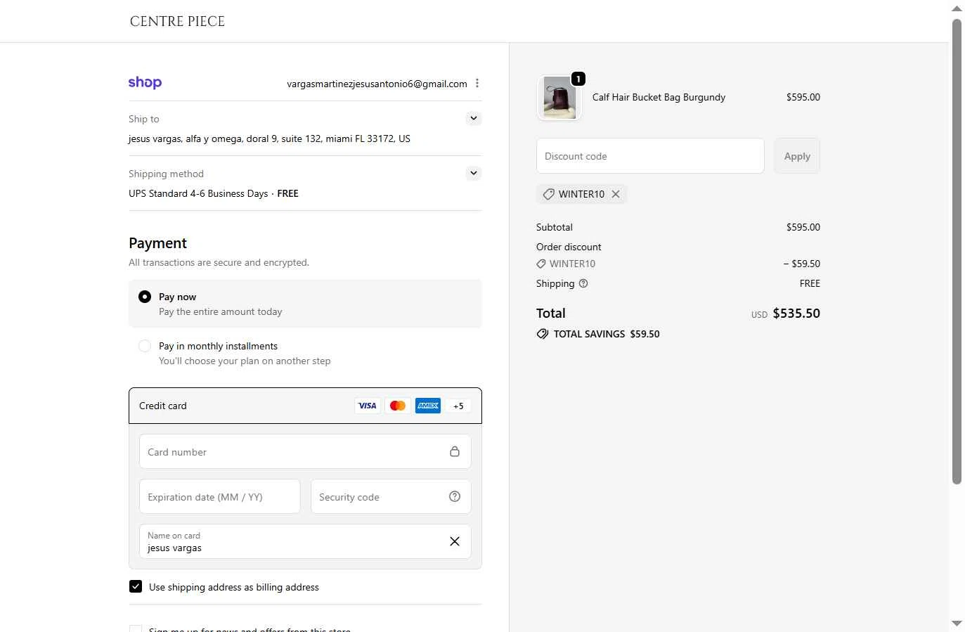 Centre Piece checkout page showing Centre Piece promo code box | Screenshot taken by SimplyCodes community member on Jan 21, 2026