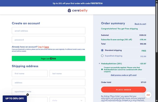 Cerebelly checkout page showing Cerebelly promo code box | Screenshot taken by SimplyCodes community member on Aug 7, 2025